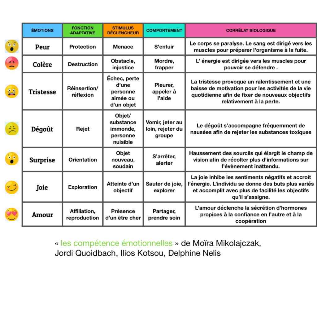 Un tableau pour mieux comprendre les émotions - Papa positive