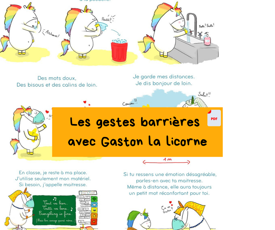 Les gestes barrières de Gaston la licorne (téléchargement gratuit)