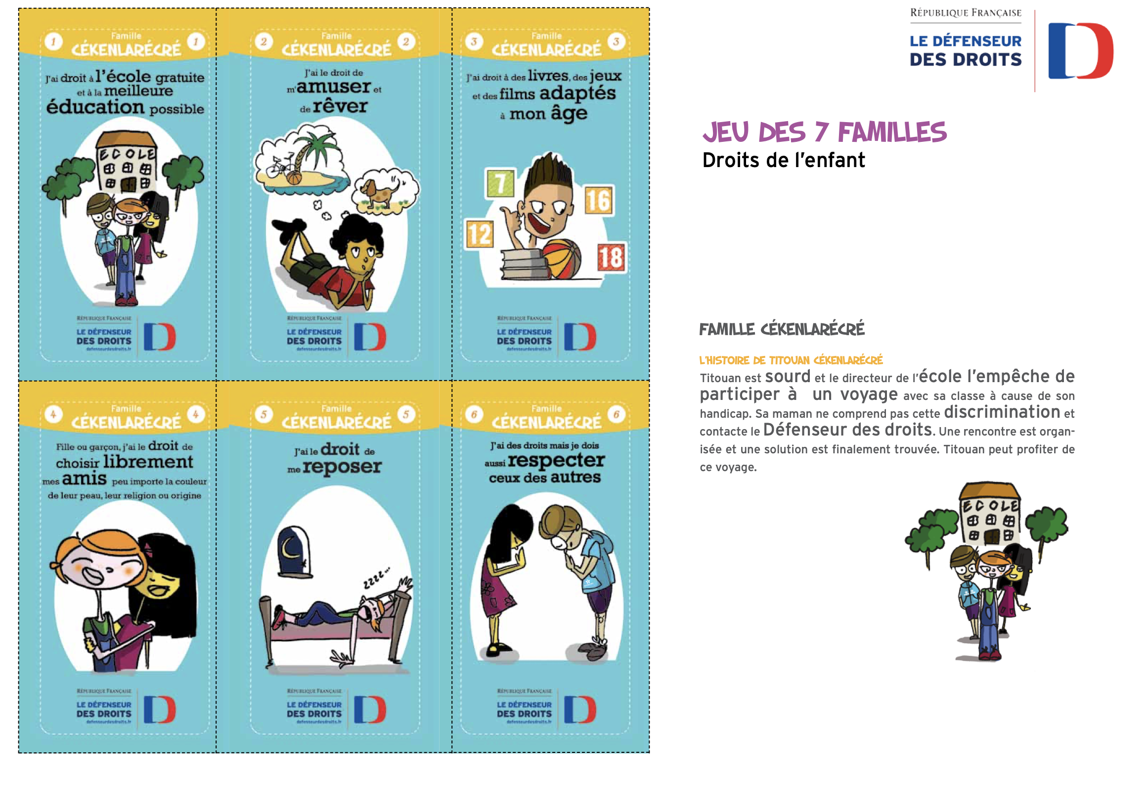 Jeu des 7 familles des DROITS DE L'ENFANT gratuit à télécharger - 42 cartes  + brochure (Défenseur des Droits) - Site de labophilo !